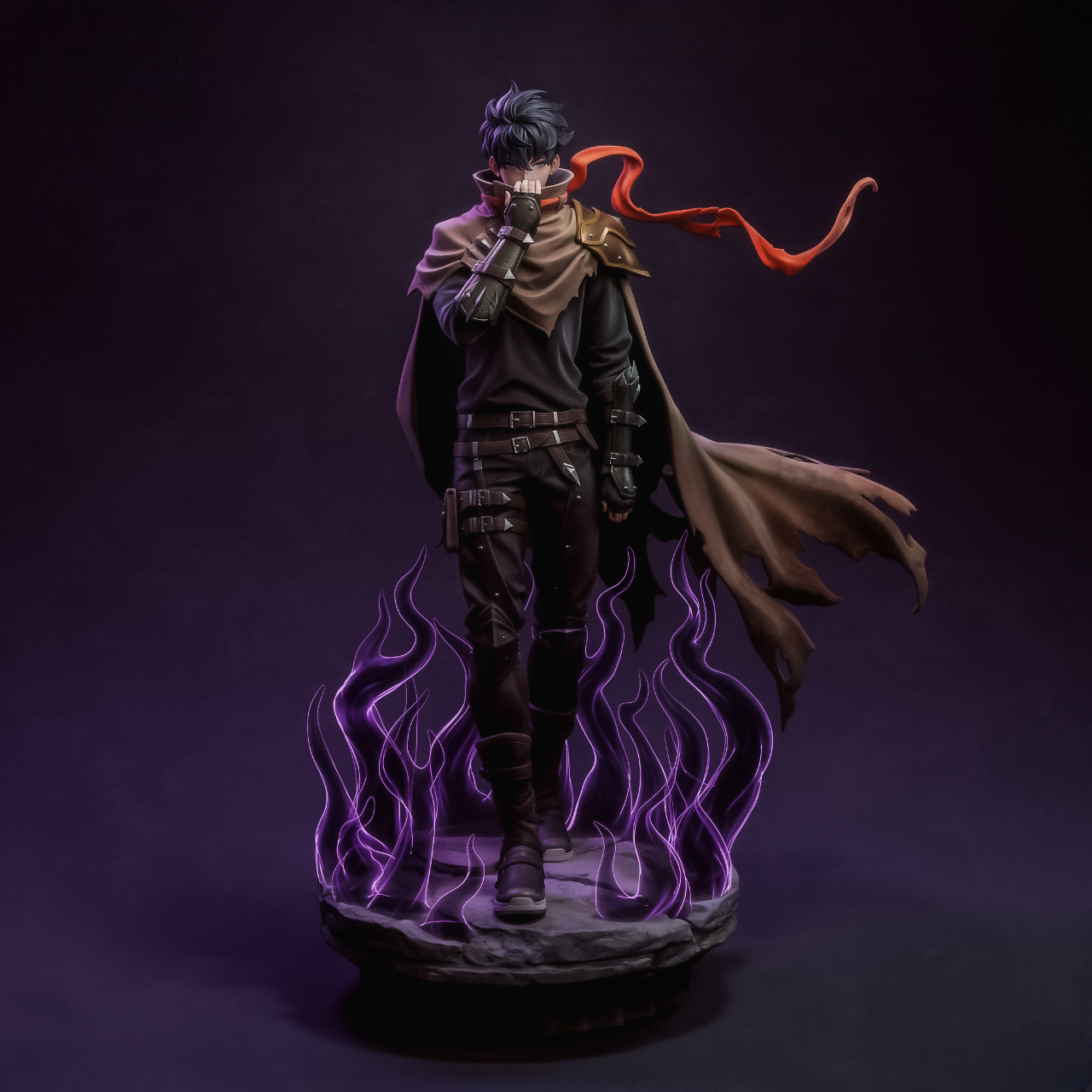 Héros Ténébreux - Guerrier Capé - Énergie Magique - Pose Puissante - Ombres - High Quality 14K Resin - NON PEINT
