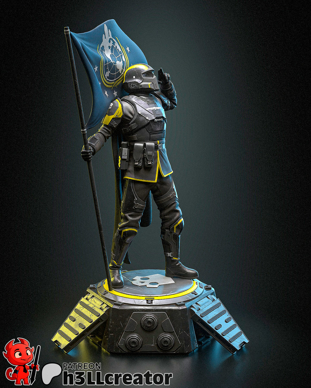 Guerrier Futuriste - Pod de Déploiement - Drapeau - Science-Fiction - High Quality 14K Resin - NON PEINT