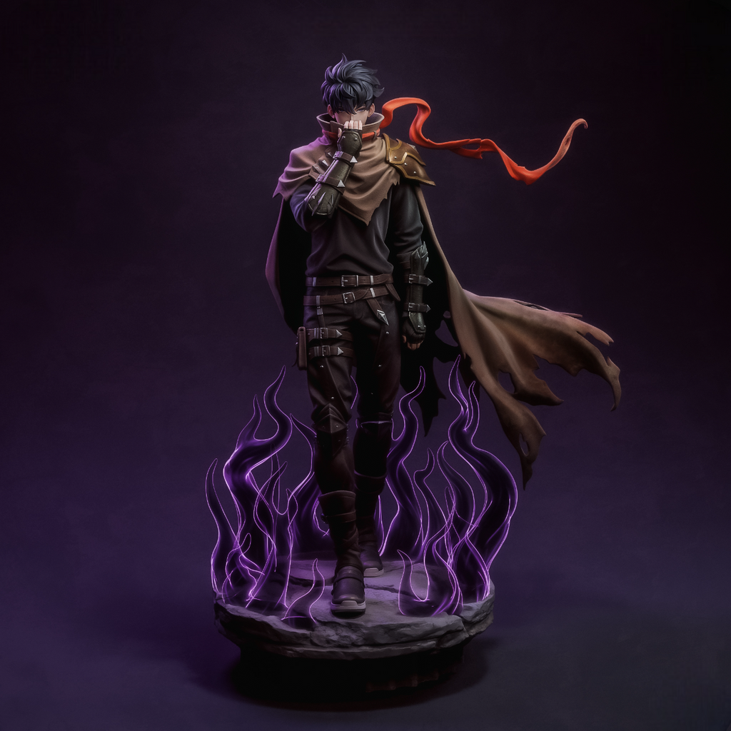 Héros Ténébreux - Guerrier Capé - Énergie Magique - Pose Puissante - Ombres - High Quality 14K Resin - NON PEINT