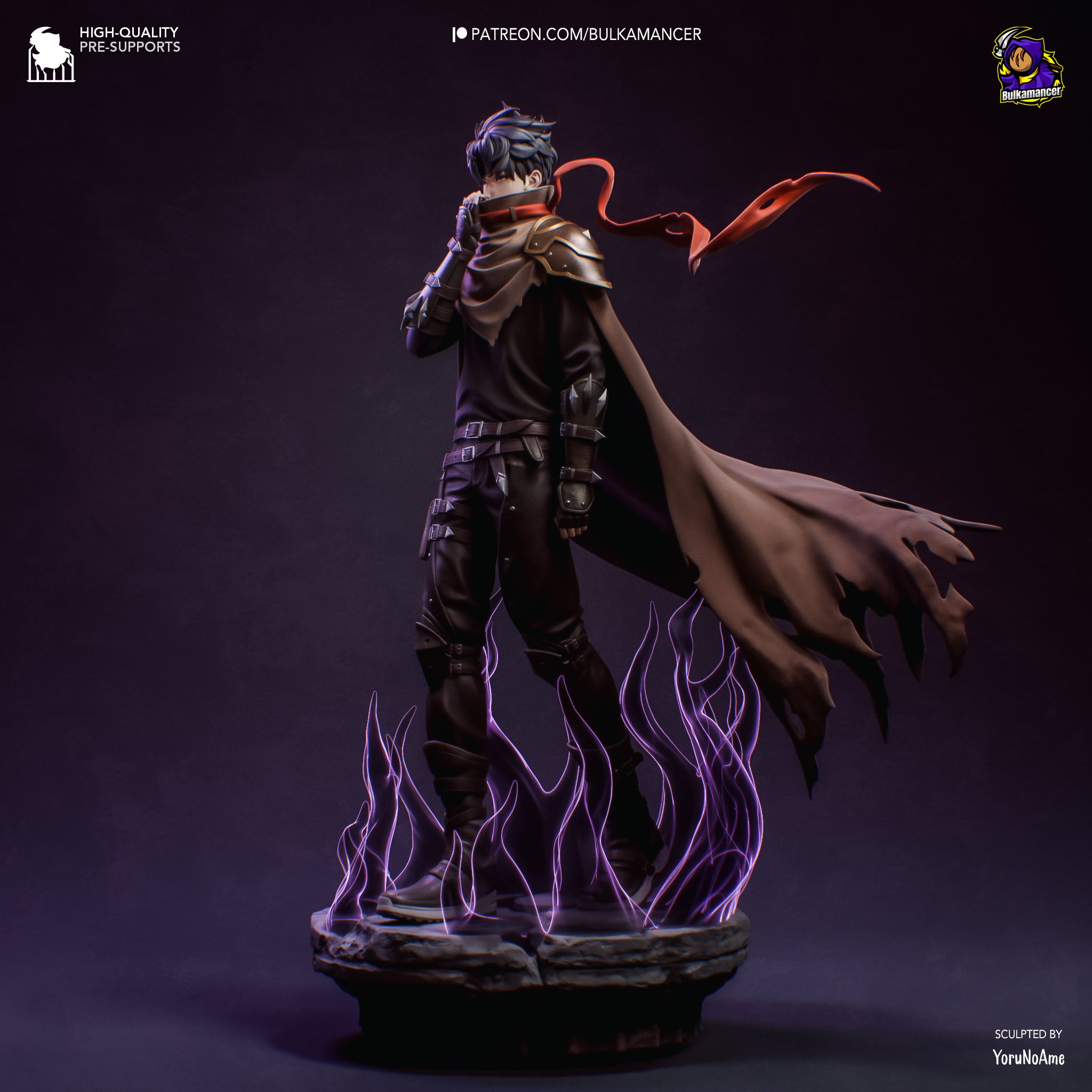 Héros Ténébreux - Guerrier Capé - Énergie Magique - Pose Puissante - Ombres - High Quality 14K Resin - NON PEINT