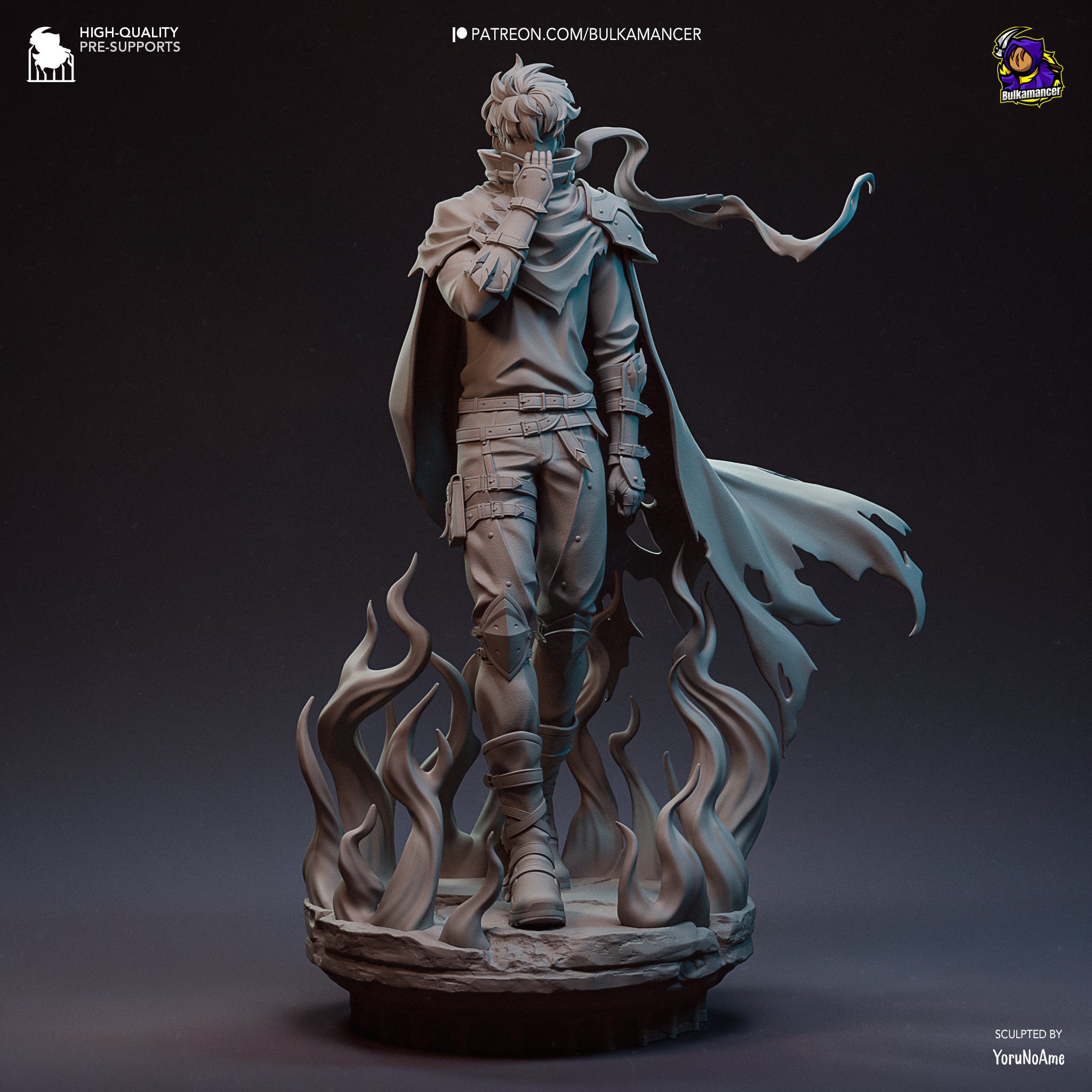 Héros Ténébreux - Guerrier Capé - Énergie Magique - Pose Puissante - Ombres - High Quality 14K Resin - NON PEINT