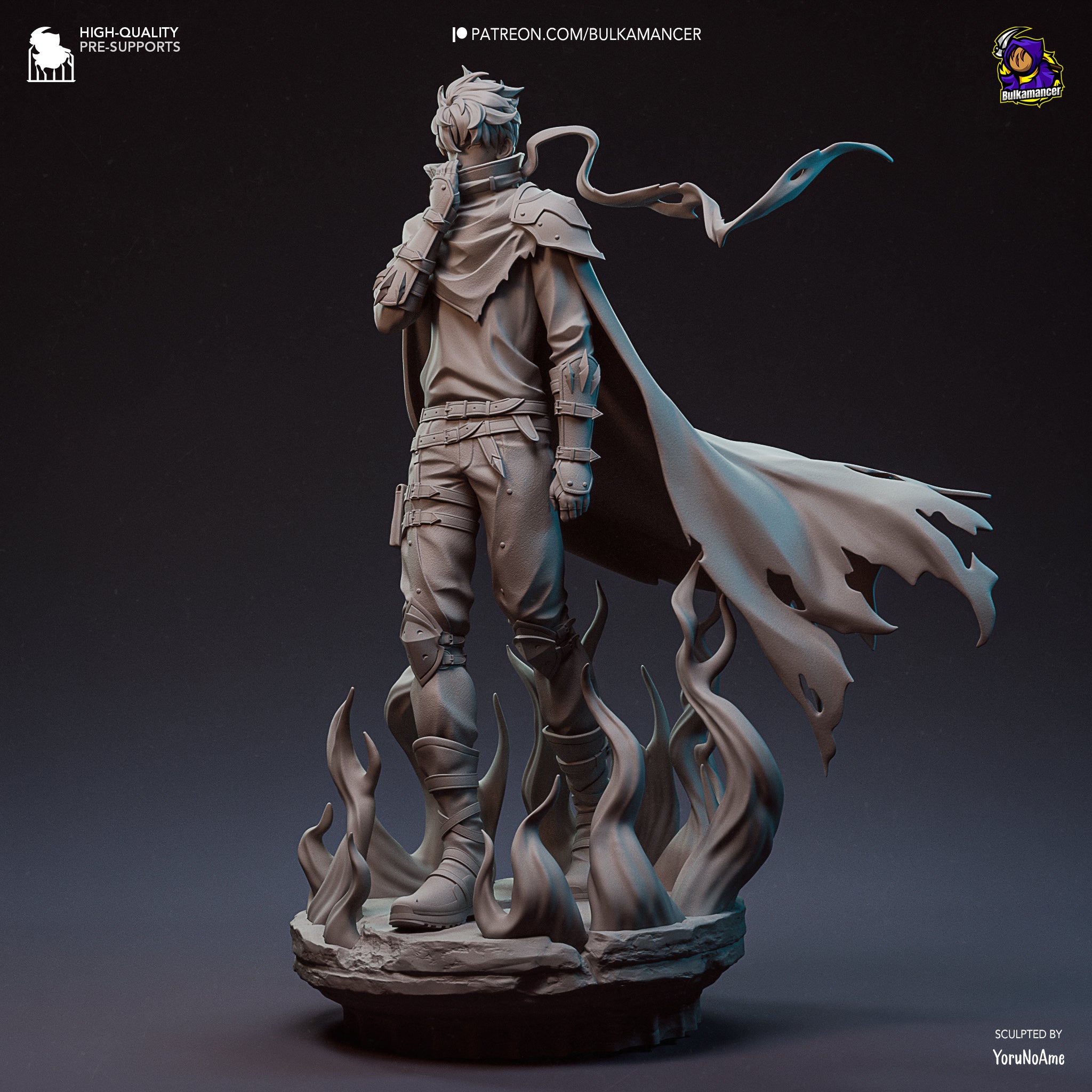Héros Ténébreux - Guerrier Capé - Énergie Magique - Pose Puissante - Ombres - High Quality 14K Resin - NON PEINT