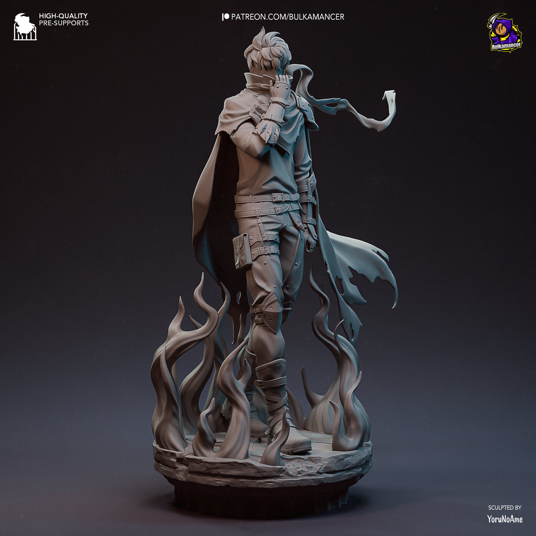 Héros Ténébreux - Guerrier Capé - Énergie Magique - Pose Puissante - Ombres - High Quality 14K Resin - NON PEINT