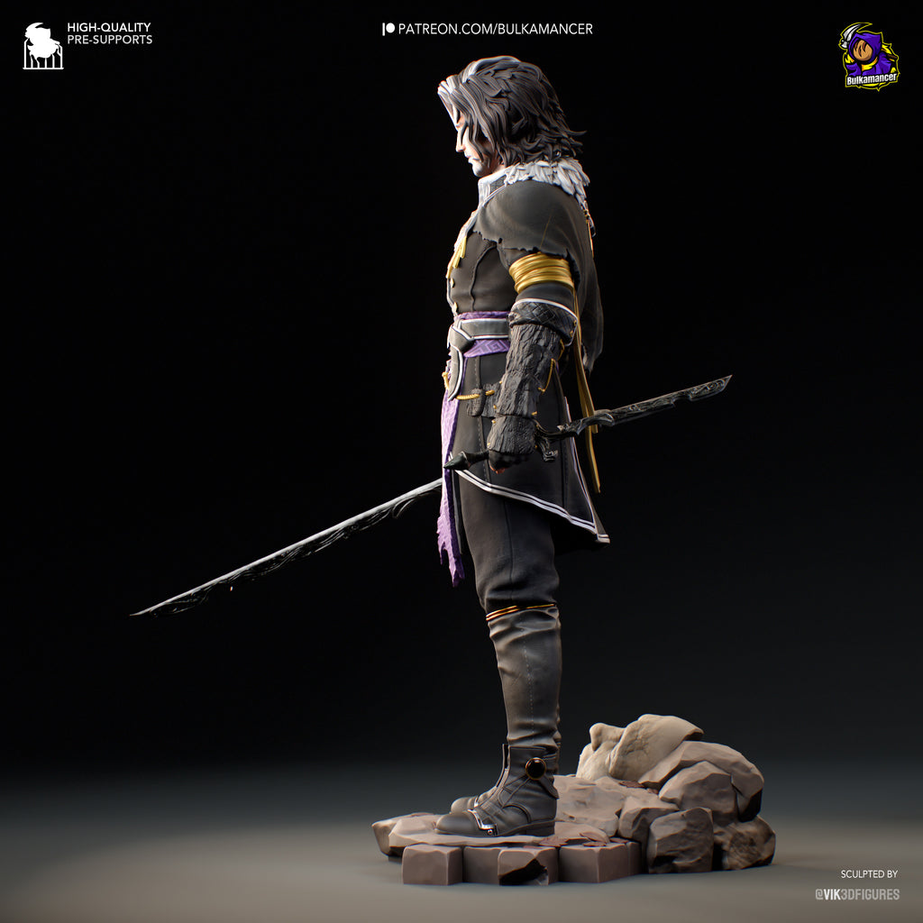 Guerrier élégant aux cheveux bicolores avec épée, pose équilibrée et aura énigmatique - High Quality 14K Resin - NON PEINT
