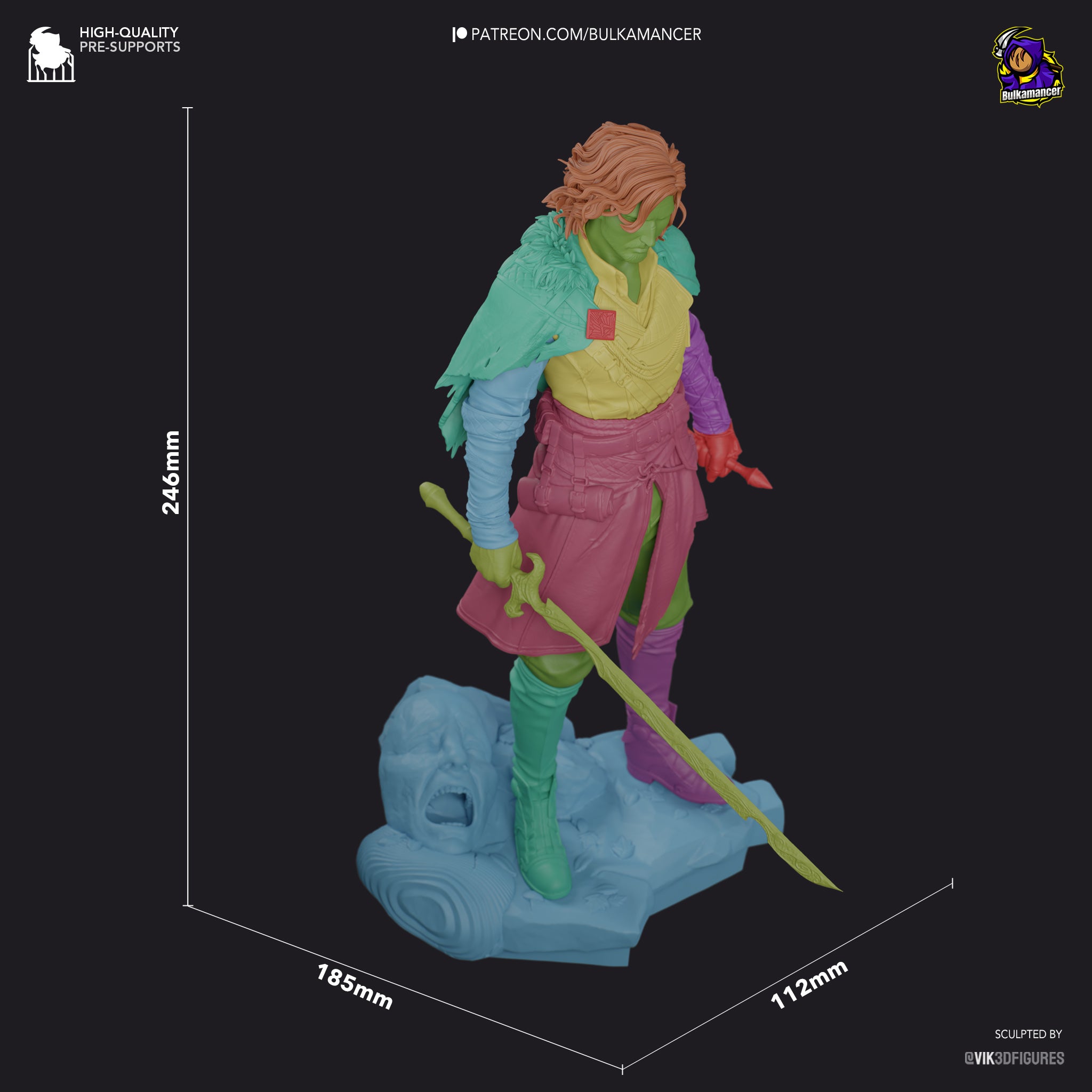 Guerrier élégant aux cheveux bicolores avec épée, pose équilibrée et aura énigmatique - High Quality 14K Resin - NON PEINT