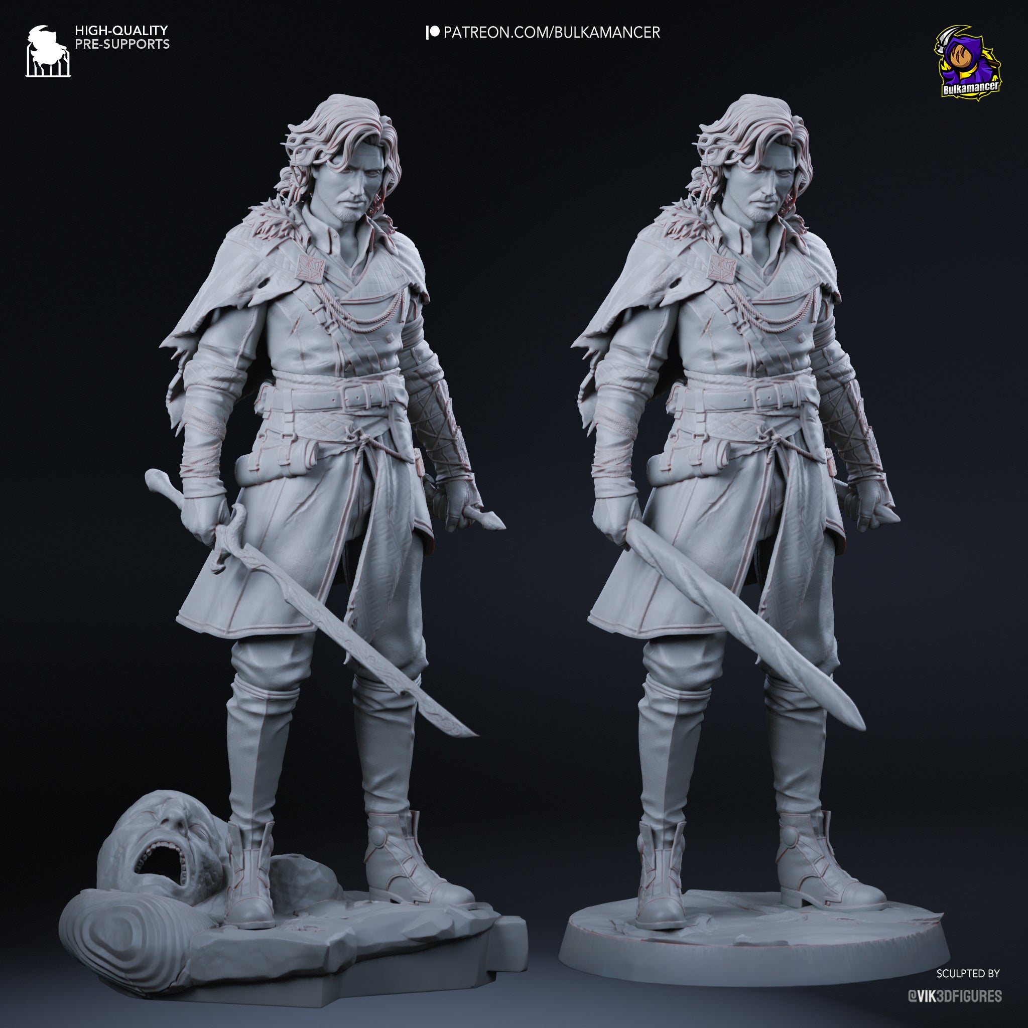 Guerrier élégant aux cheveux bicolores avec épée, pose équilibrée et aura énigmatique - High Quality 14K Resin - NON PEINT