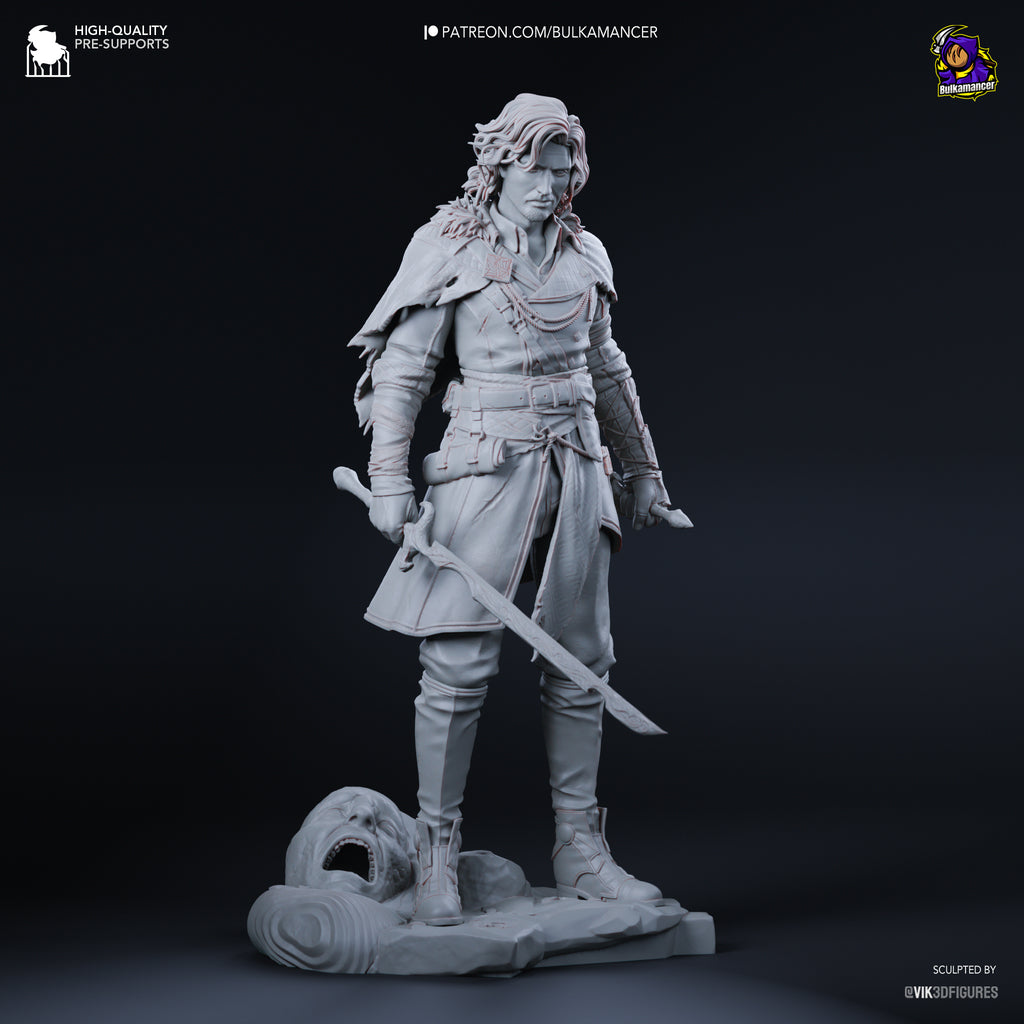 Guerrier élégant aux cheveux bicolores avec épée, pose équilibrée et aura énigmatique - High Quality 14K Resin - NON PEINT