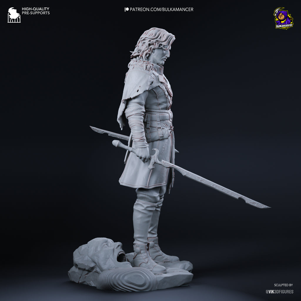 Guerrier élégant aux cheveux bicolores avec épée, pose équilibrée et aura énigmatique - High Quality 14K Resin - NON PEINT