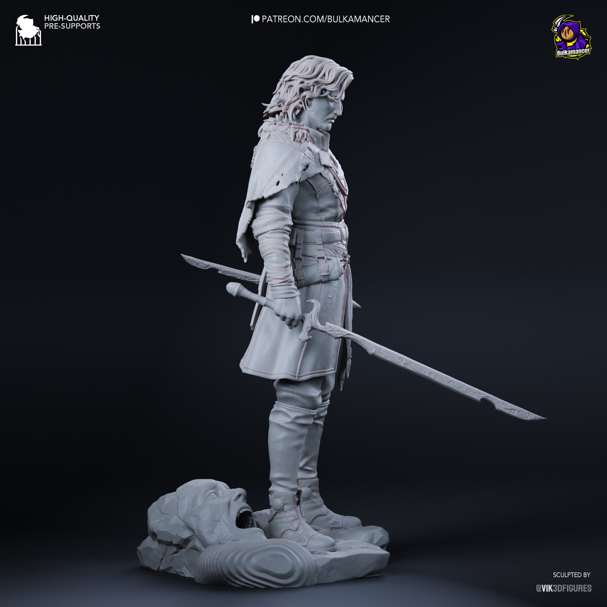 Guerrier élégant aux cheveux bicolores avec épée, pose équilibrée et aura énigmatique - High Quality 14K Resin - NON PEINT