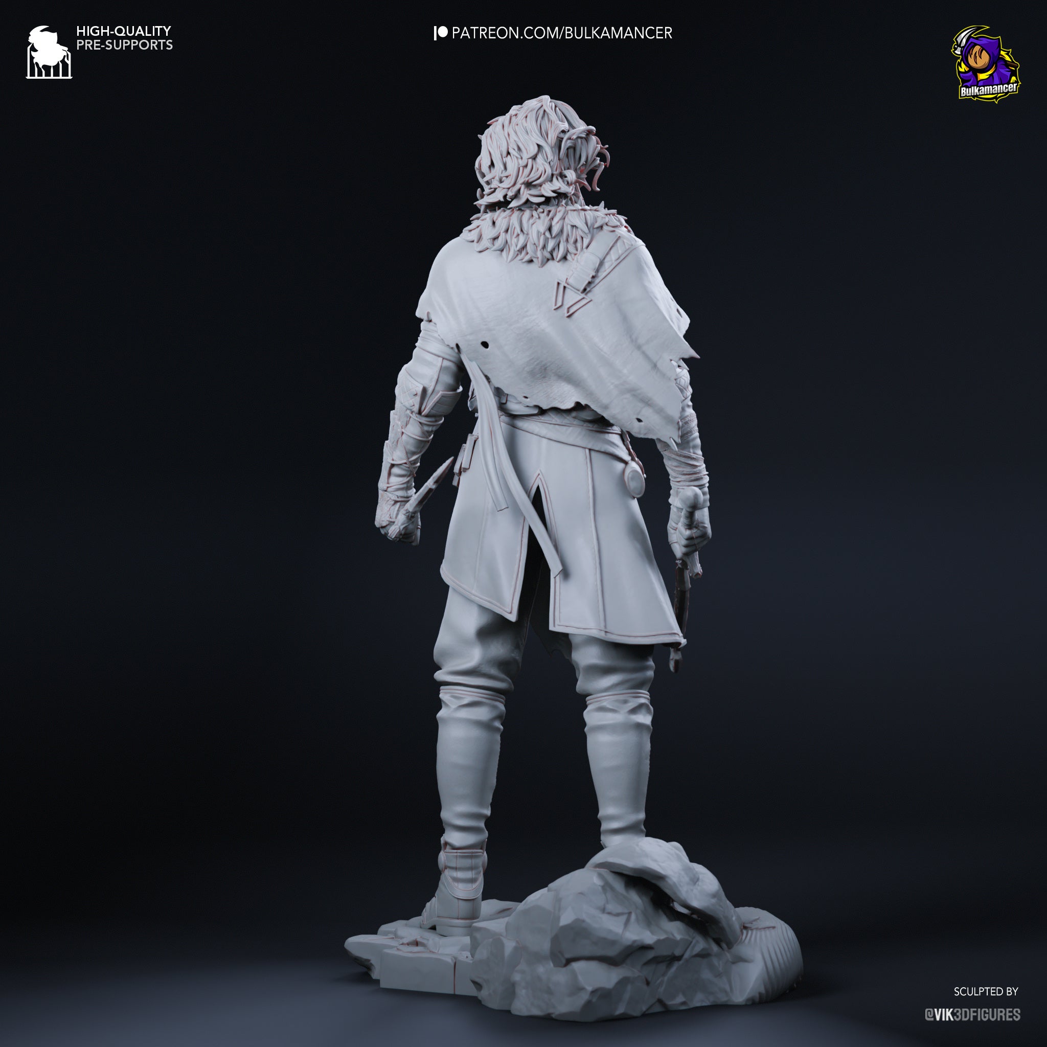 Guerrier élégant aux cheveux bicolores avec épée, pose équilibrée et aura énigmatique - High Quality 14K Resin - NON PEINT