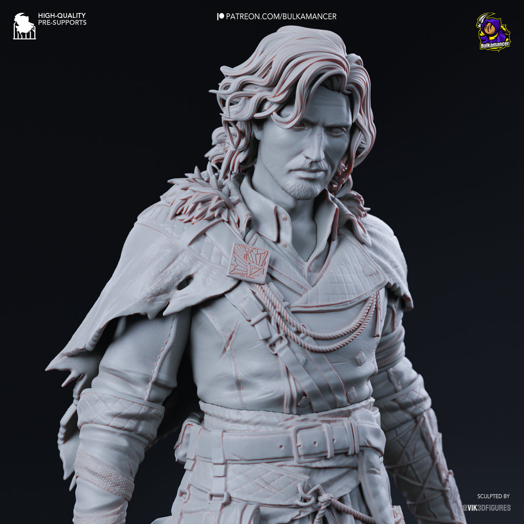 Guerrier élégant aux cheveux bicolores avec épée, pose équilibrée et aura énigmatique - High Quality 14K Resin - NON PEINT